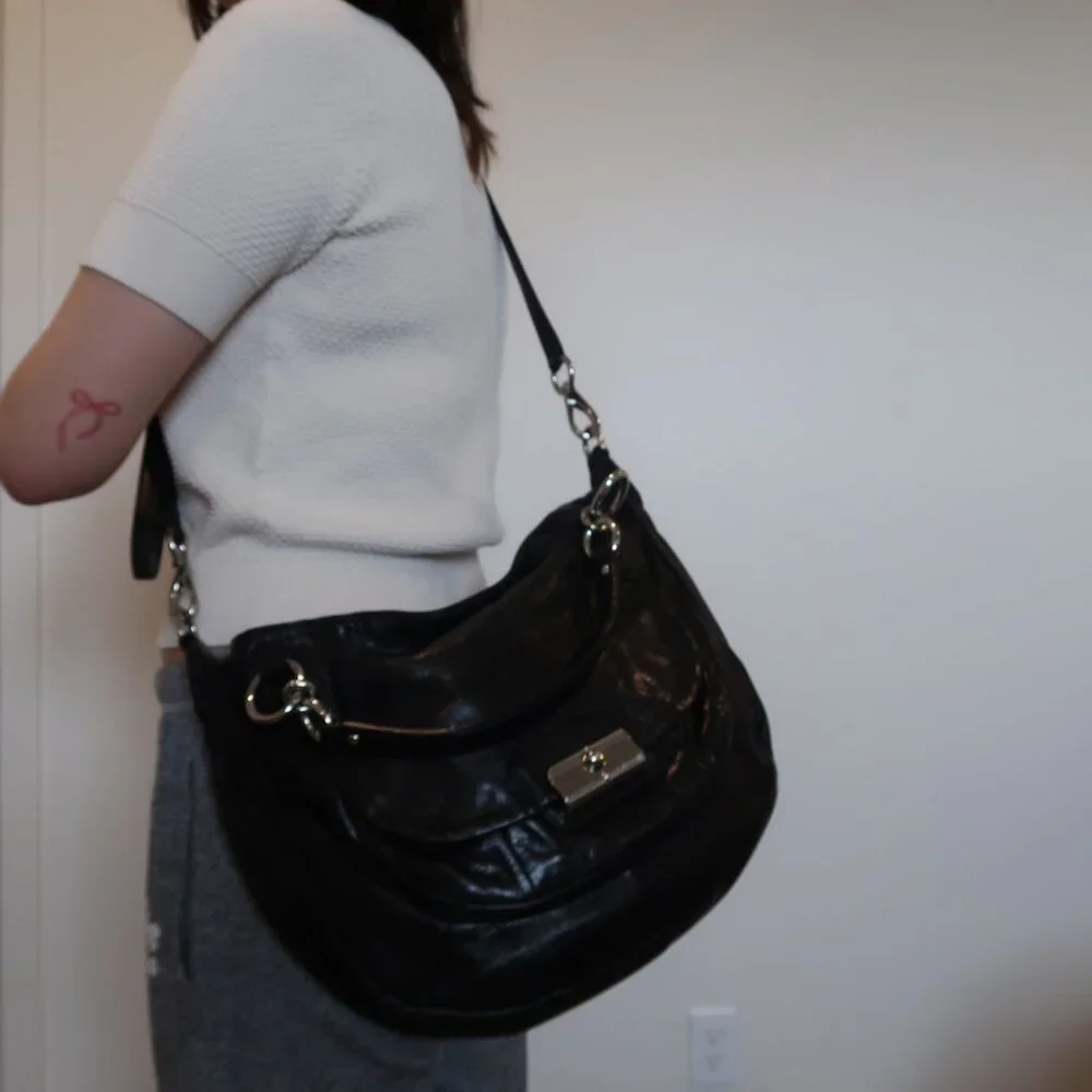 Coach Kristen Black Leather Shoulder/Crossbody Bag-silver Hardware
